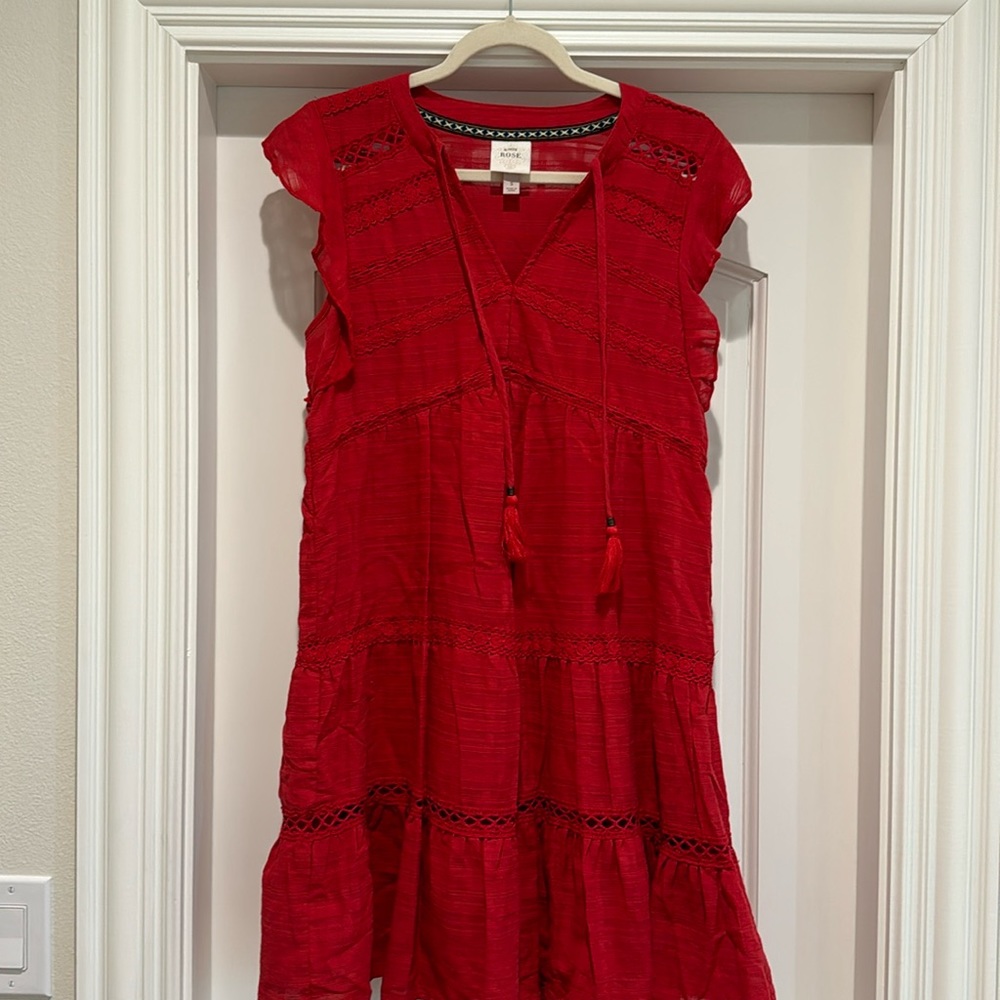 Knox Rose Dress Boho Tiered Flutter Short Sleeve Strawberry Jam Peasant size S